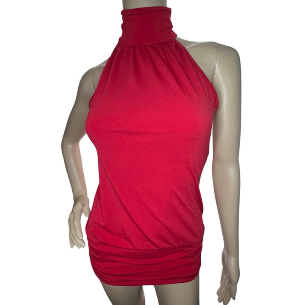 Boston Proper Vintage Y2K Ruched Red Sleeveless Bodycon Blouse